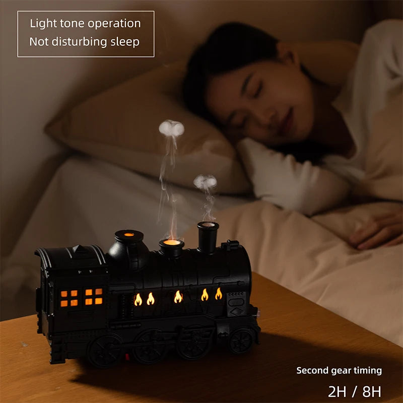 Retro Train Ultrasonic Air Humidifier with Remote Control Fine Mist Quite 300ML Essential Oil Diffuser for Home Christmas Gift