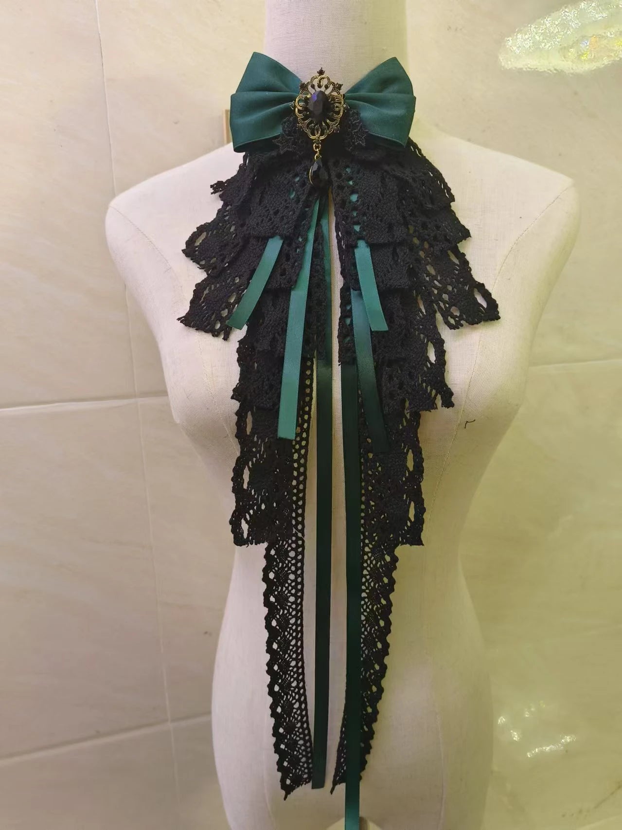 Luxury Bow Neck Tie Lush Vintage Black Bow Tie Gothic Large Bow  Rhinestone for Collared Shirt Cosplay Dark Girl Accessories