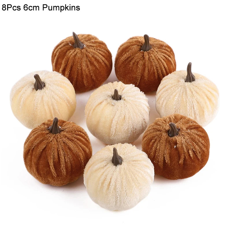 1set Artificial Flannel Pumpkin Models for Autumn Fall Thanksgiving Halloween Party Table Decoration Home DIY Craft Wreath Gifts