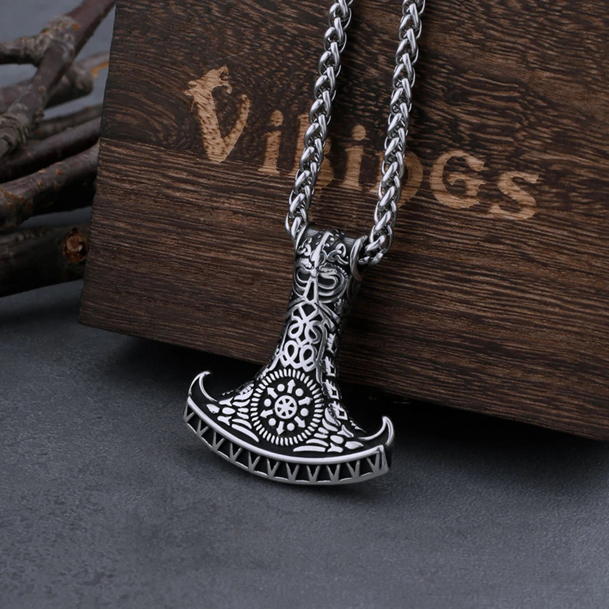 316L Stainless Steel Thor's Hammer Mjolnir Axe Necklace Men's Fashion Hip Hop Vintage Odin Rune Biker Pendant Jewelry Gift
