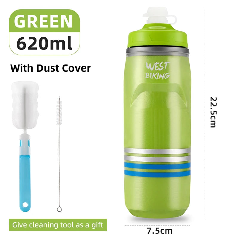 WEST BIKING 620ML Bicycle Bottle MTB Road Bike Water Bottle Outdoor Sports Plastic Drink Cycling Cold Insulation Water Bottle