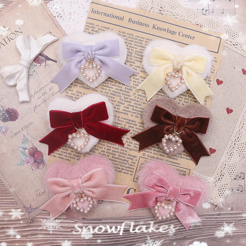 Japanese Lo Girls Hair Clip Handmade Sweet Y2K Girl's Gift Lolita Style Heart Bowknot Cute Women's Hairclip