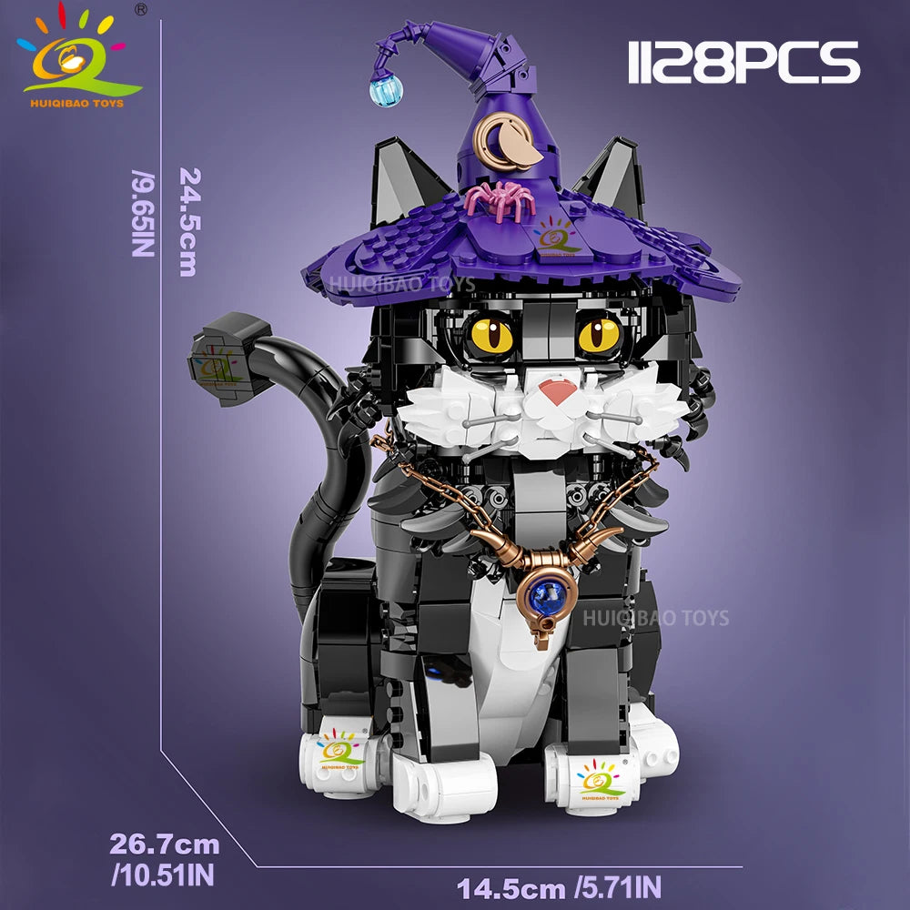 HUIQIBAO Halloween Wizard Cat Dog Ghosts Pumpkin Houses Model Building Block DIY Haunted House Bat Bricks Toys for Adult Gift