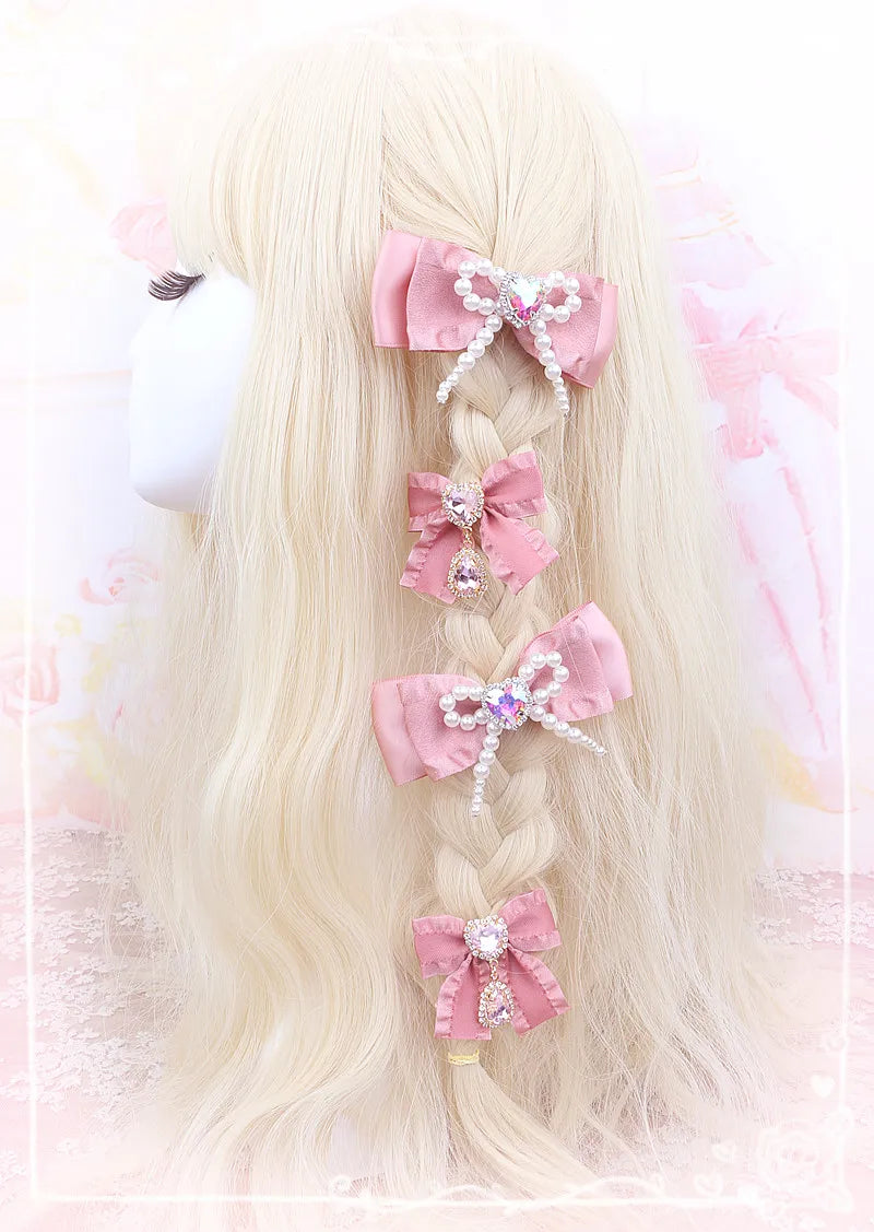 Small Hairpin Water Drop Heart Shape Rhinestone Pendant Wooden Ear Hairclips Headdress Sweet Side Clip Hair Accessories Jewelry