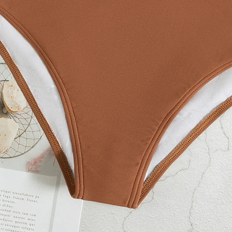 One Shoulder Bikinis 2025 Women Ruffle Swimsuit Solid High Waist Swimwear Female Padded Bathers Bathing Swimming Suit Beachwear