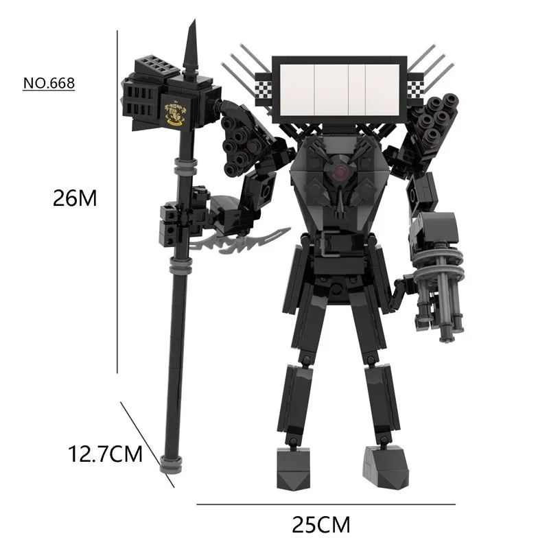 New Skibidi Toilet Titan Guitor Speaker Man Building Blocks Set With Battle-axe Creative DIY Bricks Toys For Boys Christmas Gift