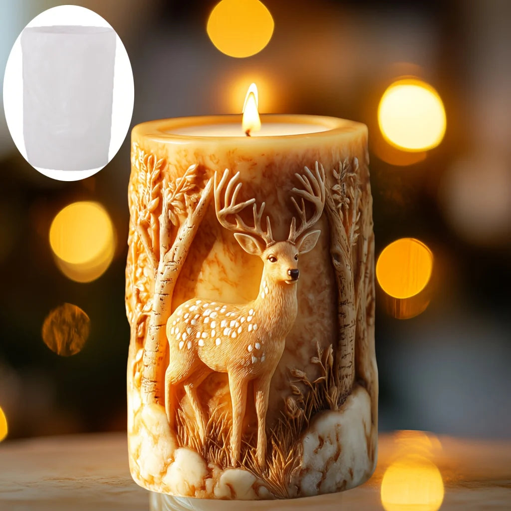 DIY elk relief cylindrical candle silicone mold sika deer flower relief resin mould Forest sika deer gypsum molds Christmas gift