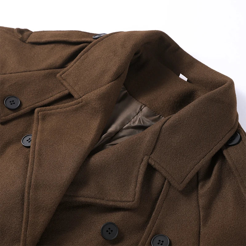 Elegant Woolen Long Coats Women Double-breasted Turn-down Collar Full Sleeves Jackets 2025 Autumn Winter Fashion Outwears Lady