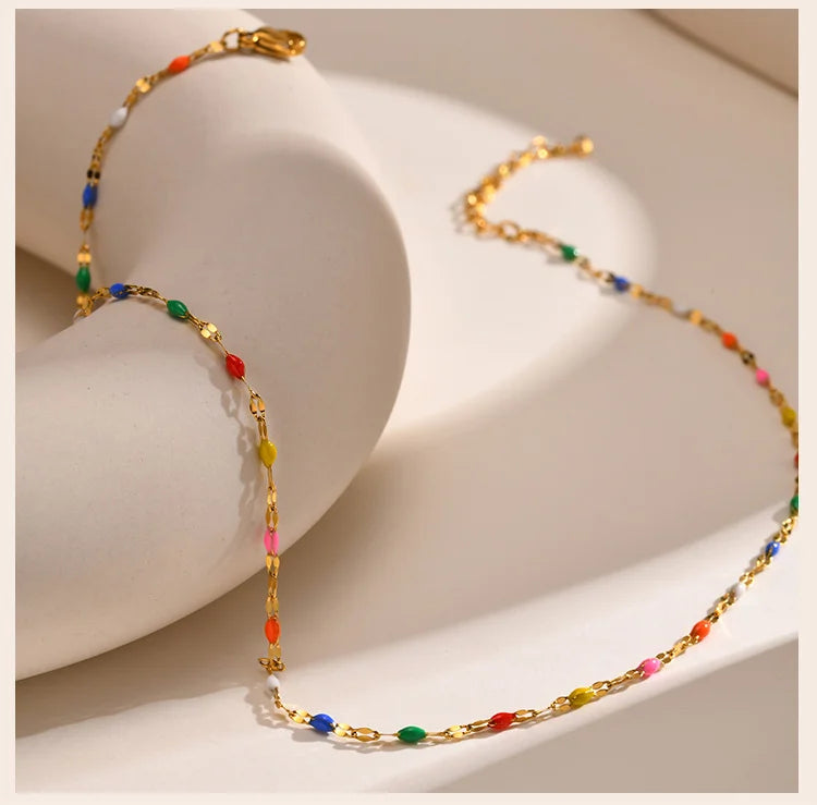 Boho Multi-color Lipchain Choker Chain Necklace Stainless Steel Summer Jewelry for Women Girls Gift