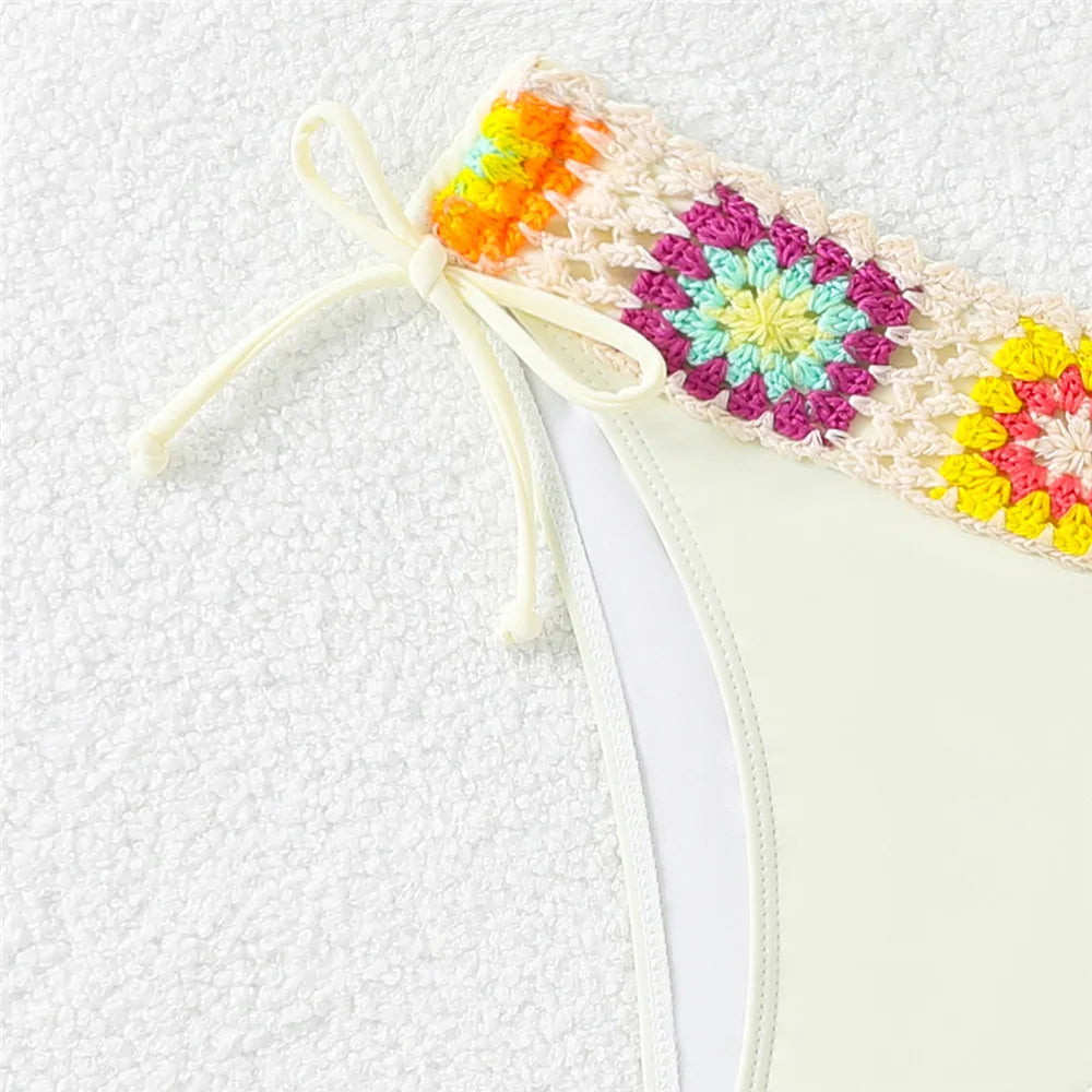 Black Thong Micro Knitted Crochet Bikini 2025 String Halter Swimwear Sexy Swimsuit Women Lace-up Bathing Suit Black Bikinis Sets