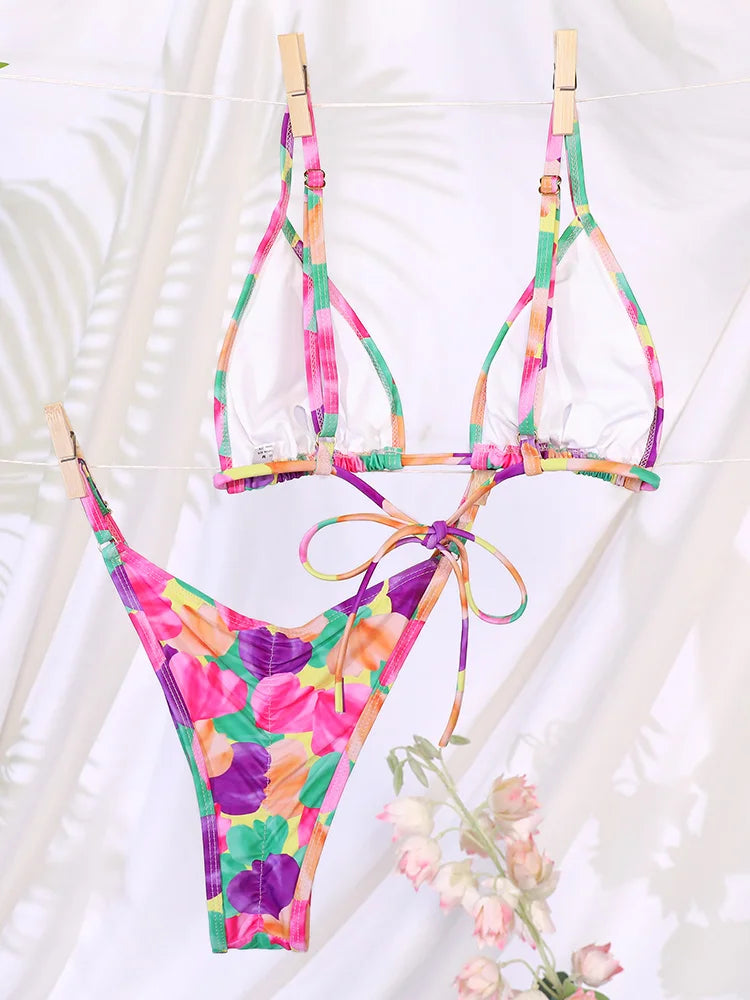 Sexy Patchwork Bikinis 2025 Swimsuit Women's Swimwear Triangle Bathing Suit Bandage Beachwear Thongs Bikini Sets Female Biquinis