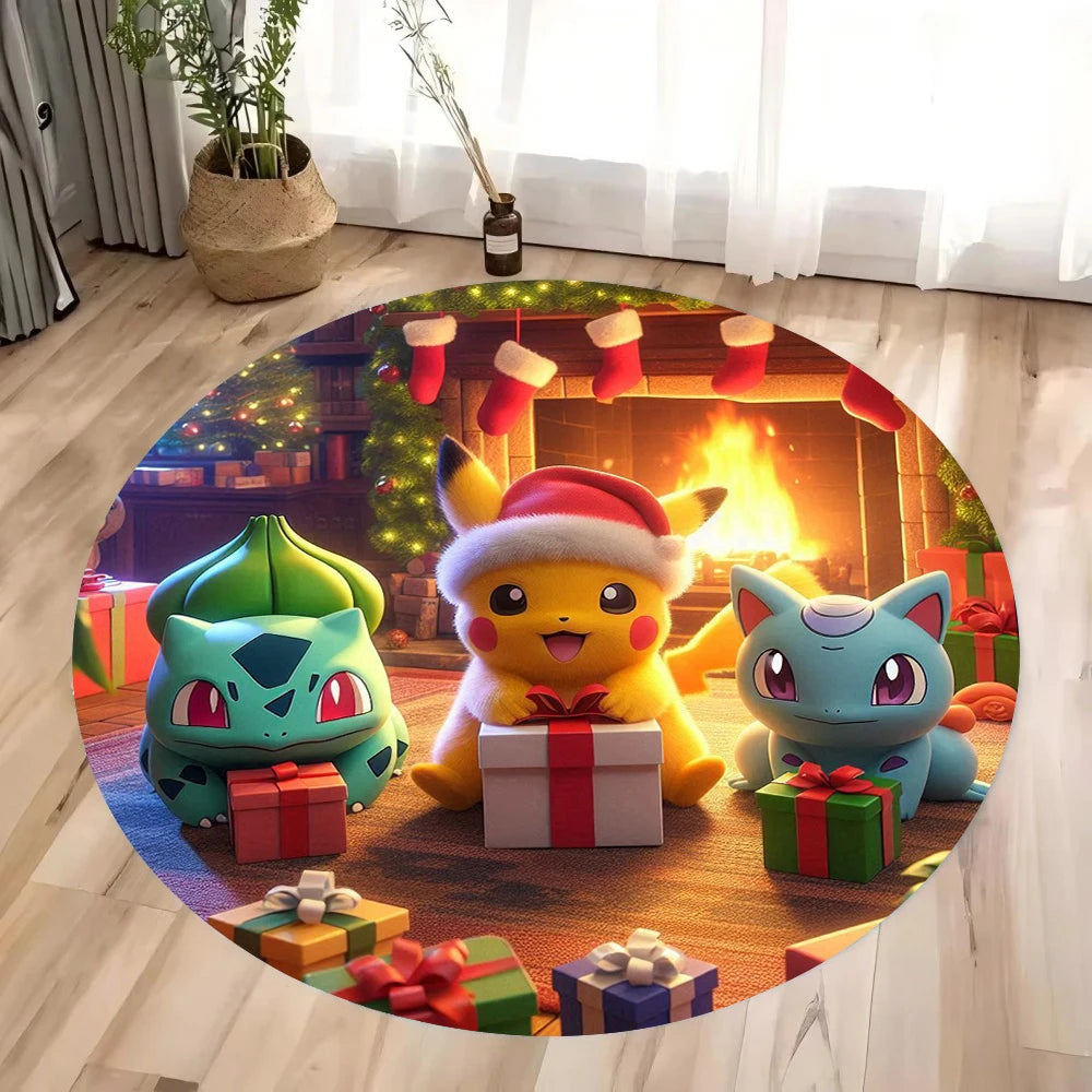 MINISO Christmas Themed Pikachu Circular Carpet Kawaii Rug Children's Anti Slip Mat Christmas Decoration Christmas Gift