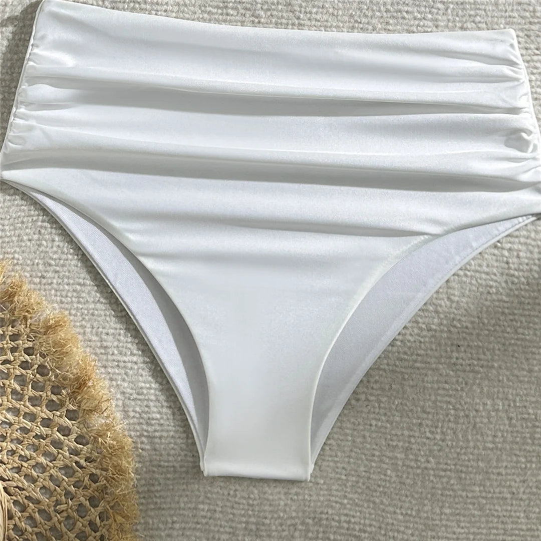 New Wrinkled One Shoulder High Waist Bikini Female Swimsuit Women Swimwear Two-pieces Bikini set Bather Bathing Suit Swim V5857