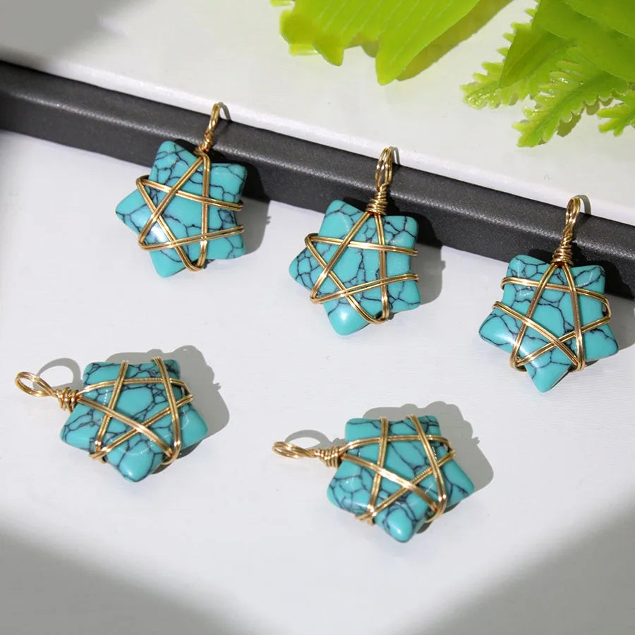 20Pcs Natural Stone Crystal Star Pendant Hand Wired Wrap Gemstone Charm for DIY Necklace Jewelry Making Christmas Gift accessory