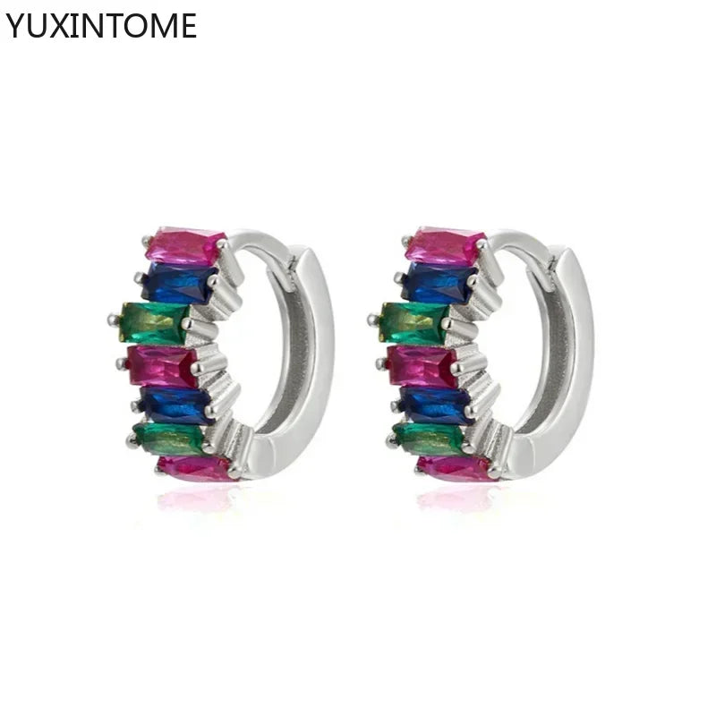 Colorful Crystal Earrings 925 Sterling Silver Ear Needle Stud Earrings for Women Cross Dangle Earrings Party Wedding Jewelry