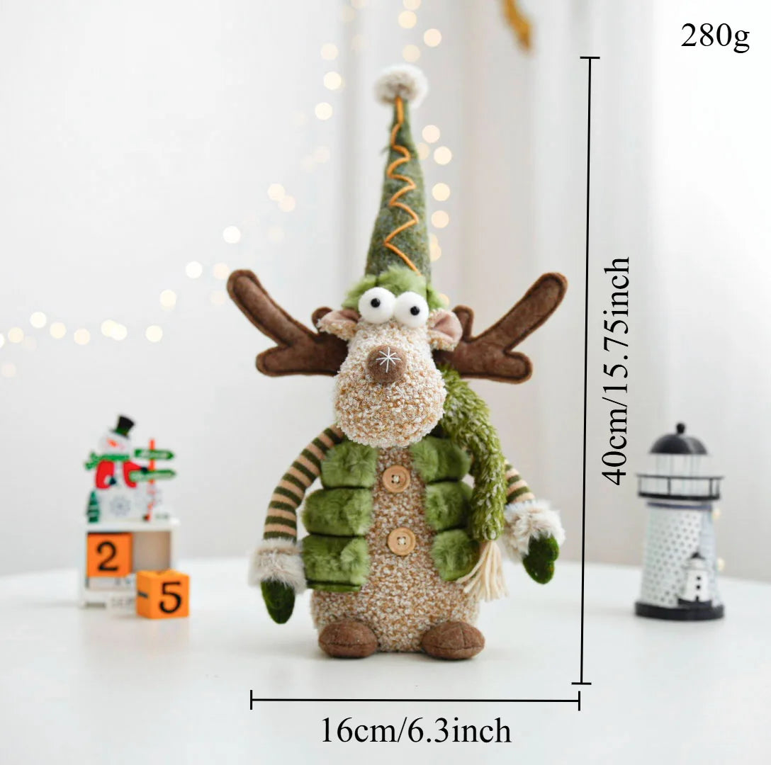 2025 New Christmas Elk Ornament Green Forest Series Elk Doll Christmas Telescopic Doll Holiday Ornament Christmas Gift