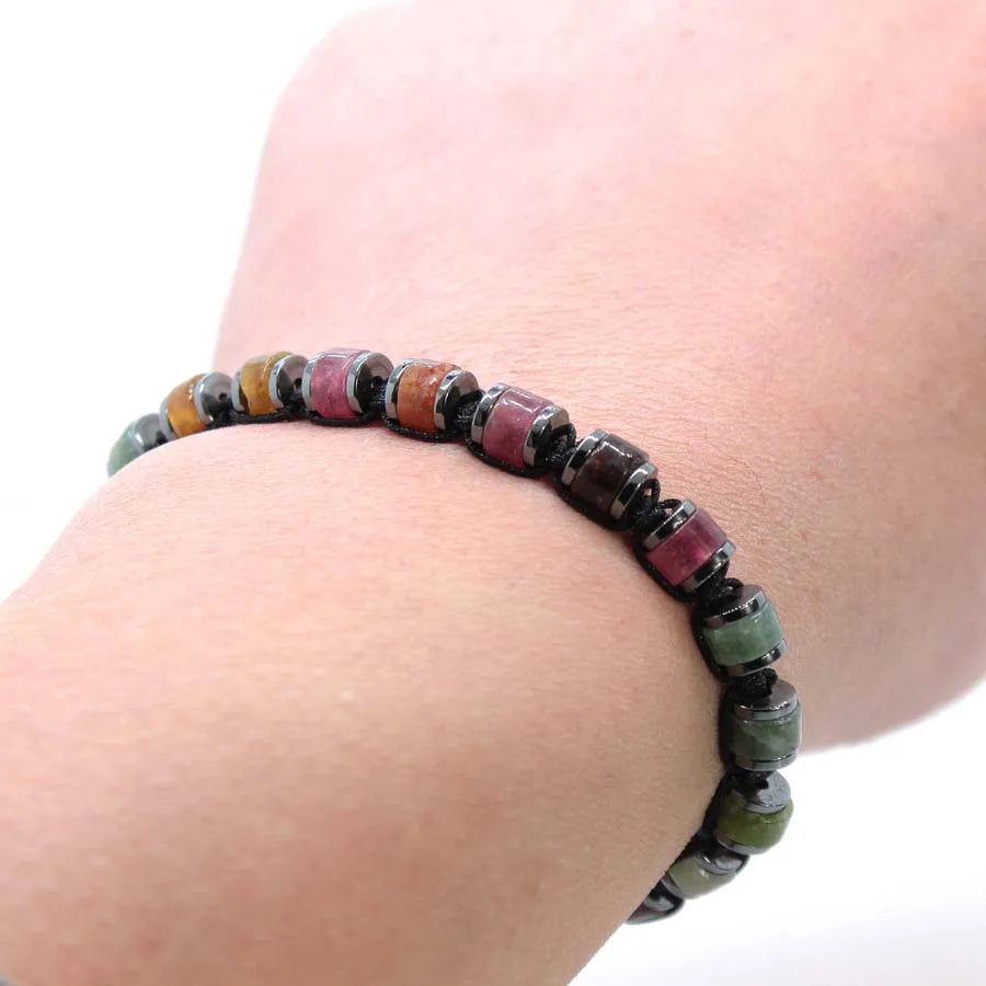 Handmade Braided Crystal Stone Bracelets For Couple Natural Amethyst Tourmaline Rope Macrame Adjustable Women Bracelet Jewelry