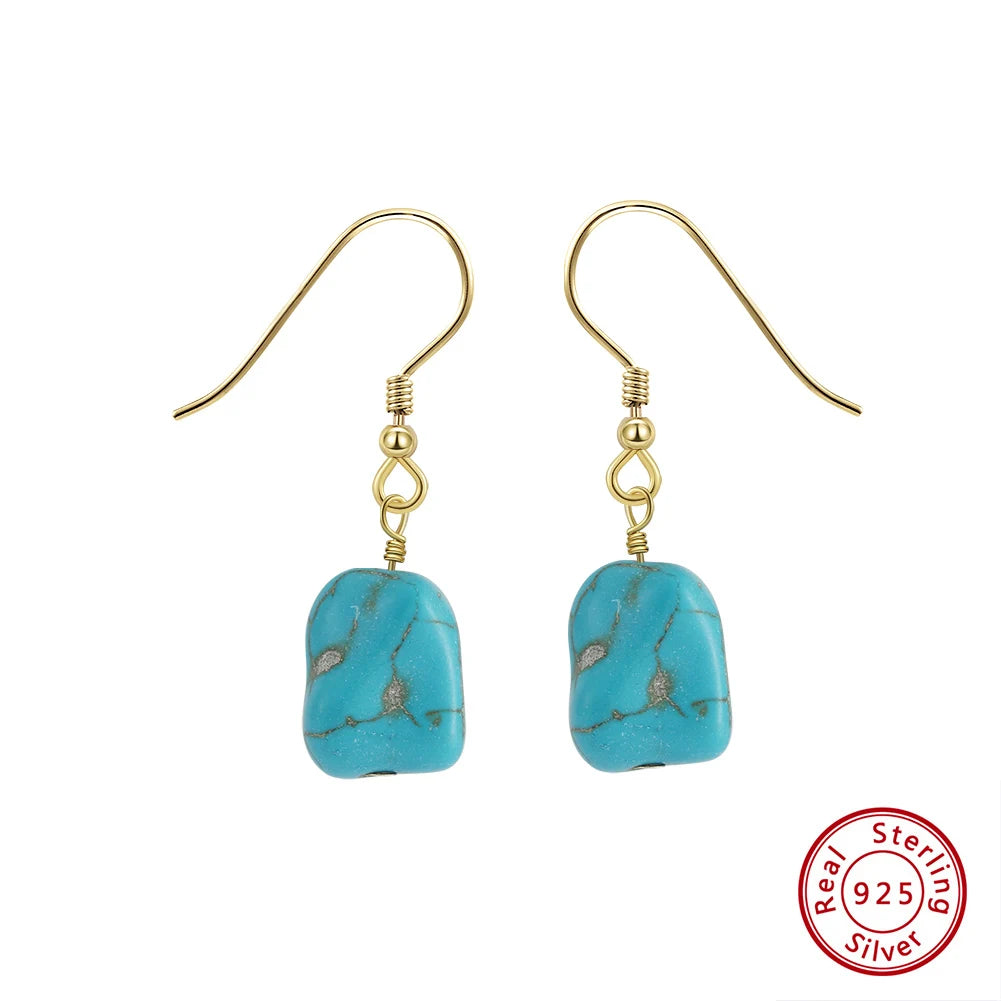 ORSA JEWELS 14K Gold 925 Sterling Silver Dangle Earrings Hand-picked Square Turquoise Drop Earring for Women Jewelry Gift GME45