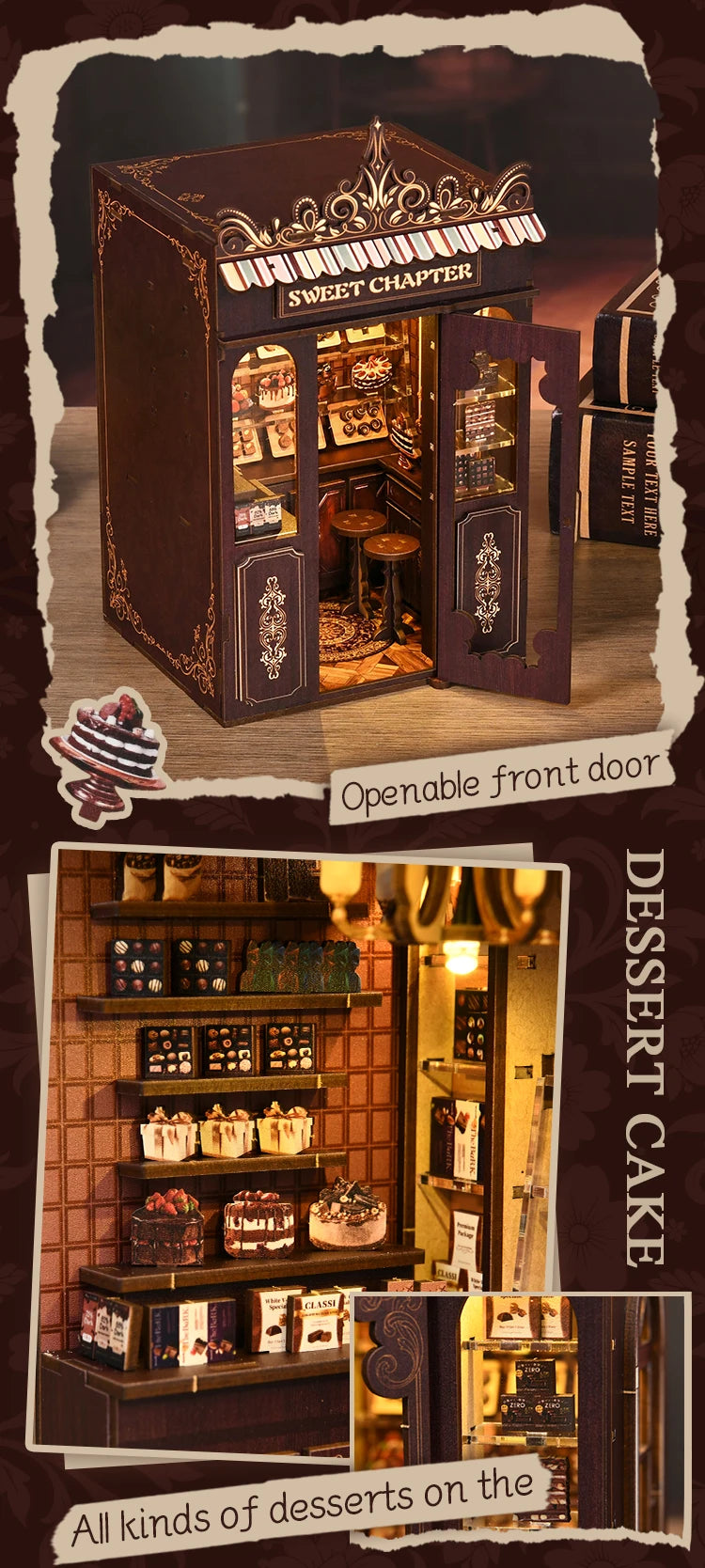 DIY Book Nook Kit Figurines Miniature Booknook Wooden Doll House 3D Puzzle Bookshelf  Dollhouses Toy For Birthday Christmas Gift