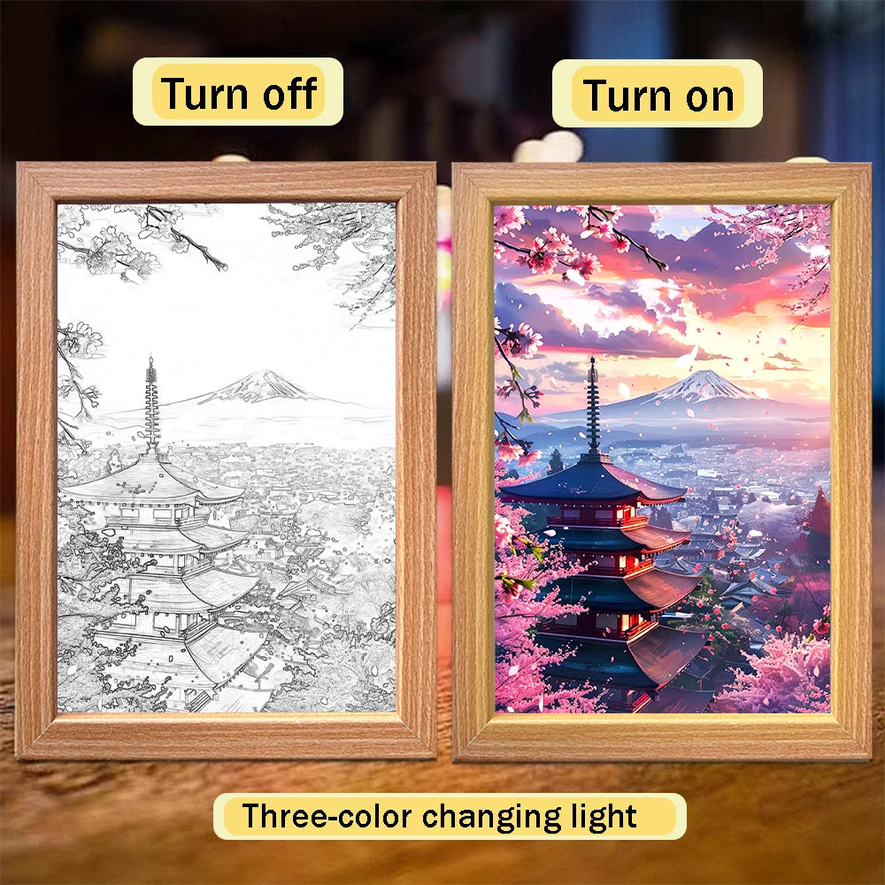 Beautiful city, Japan, Mount Fuji light picture frame, Led night light, wall light, home decoration, Christmas gift, moon light