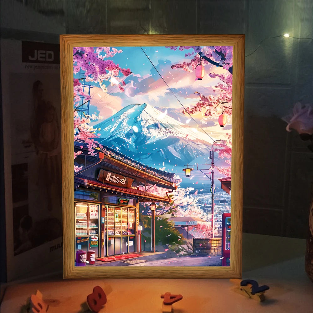 Beautiful city, Japan, Mount Fuji light picture frame, Led night light, wall light, home decoration, Christmas gift, moon light