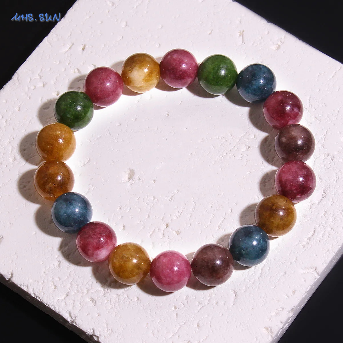 MHS.SUN Fashion Tourmaline Bracelet Colorful Natural Healing Energy Yoga Women Elastic Beaded Bracelet Jewelry Birthday Gifts