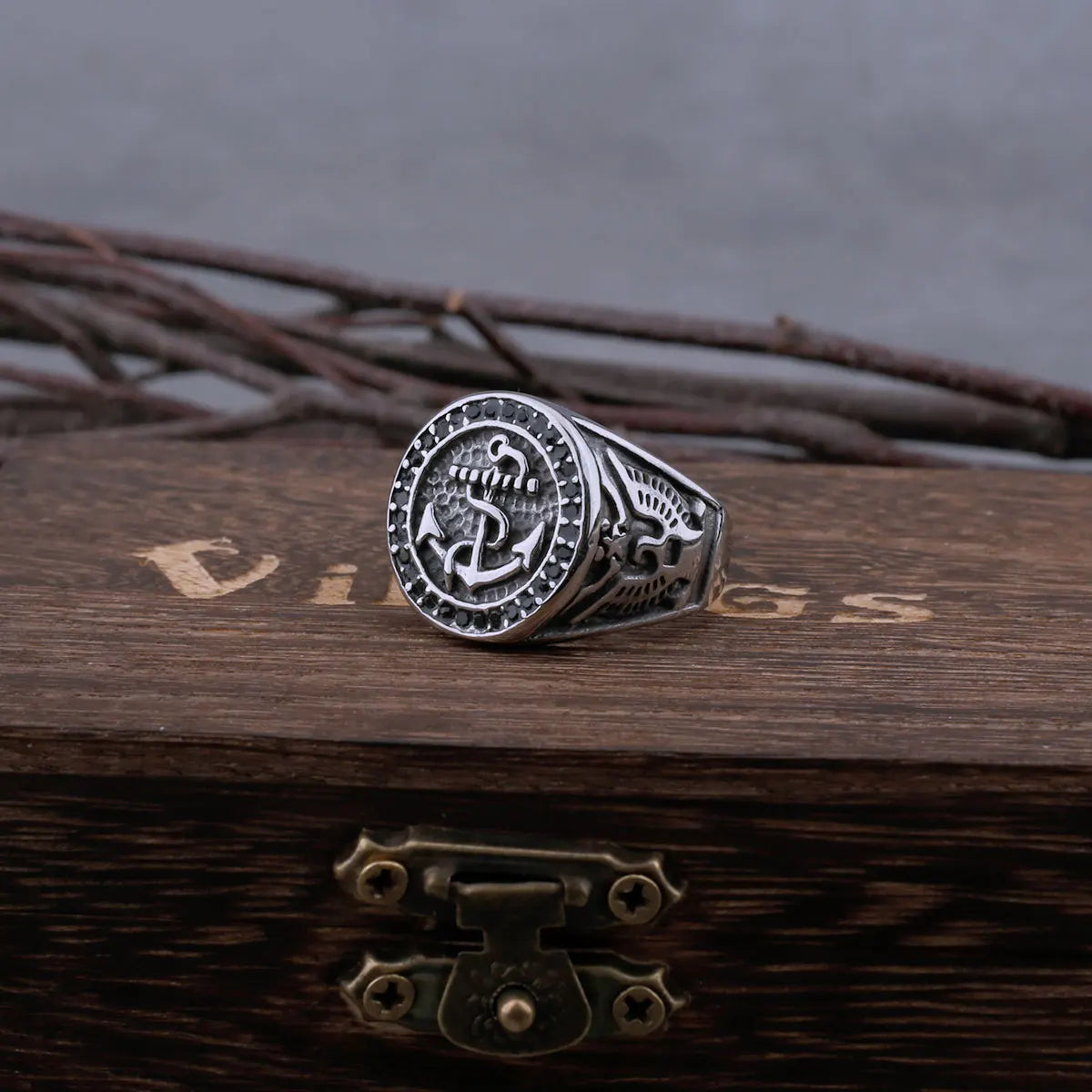 316L Stainless Steel Viking Anchor Ring Men Retro Fashion Hip Hop Charm Biker Ring Jewelry Gift