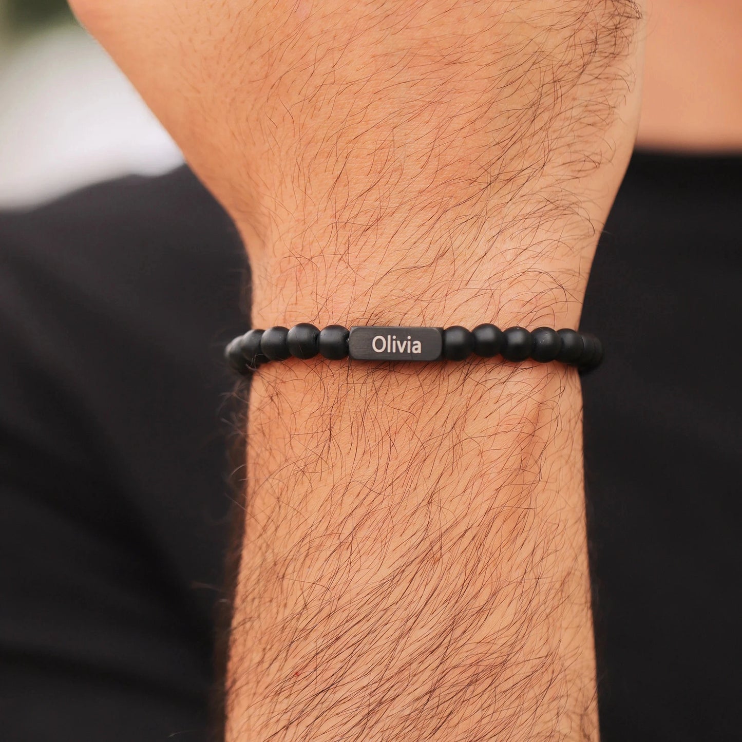 1pc, Personalized Men's Bracelet With Names Ideal Christmas Gift For Husband Grandfather, Mens Beads Bracelet