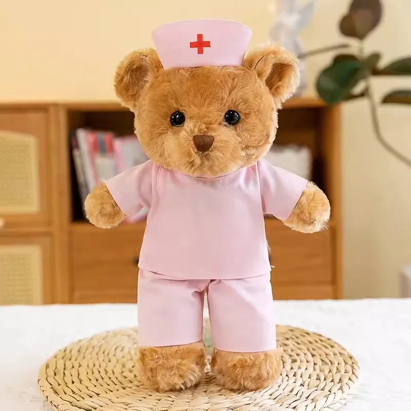 Lovely Doctor Bear Nurse Ted Bears Brown White Animal Doll Soft Stuffed Plush Toy Girl Boy Birthday Christmas Gift 1pc
