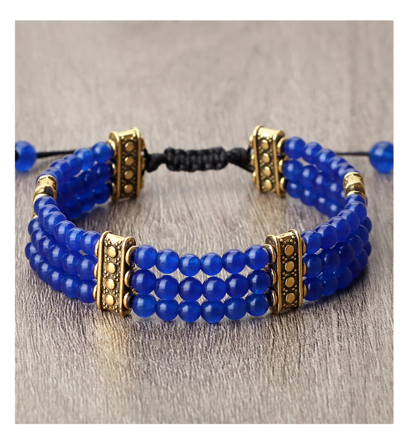 Natural Stone Beads Bracelet 4mm Malachite Black Lava Yoga Energy Hot Couple For Women Men Jewelry Braided Rope Knot Bangle Gift