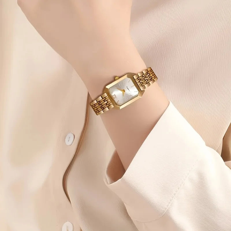 2pcs Women'S Watch Set - Elegant Square Quartz Watches with Stainless Steel Bands, Perfect Gift for Her, Giving Best Gift Sets