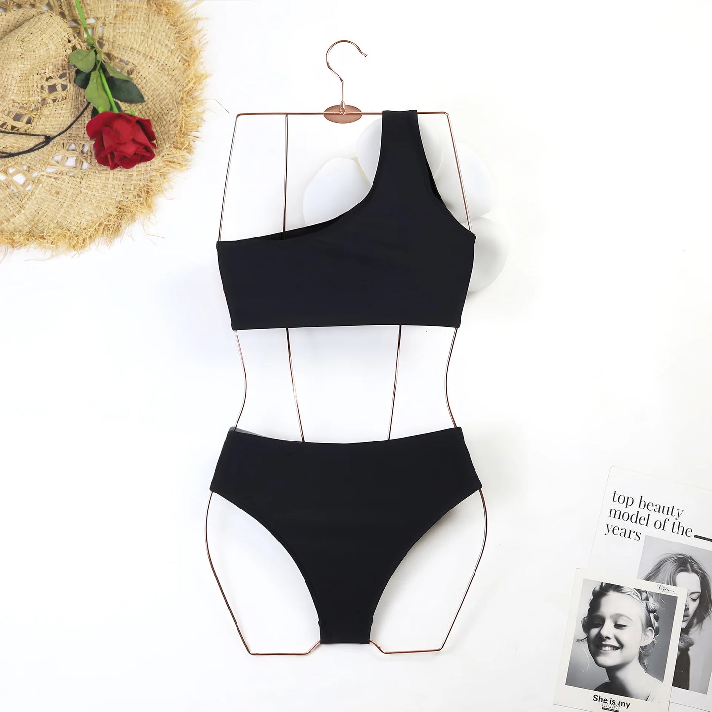 Sexy One-Shoulder Ruffled Print Floral Swimsuit Bikini Set Single Piece Micro Monokini Sexy Swimwear For Girls Summer Beachwear