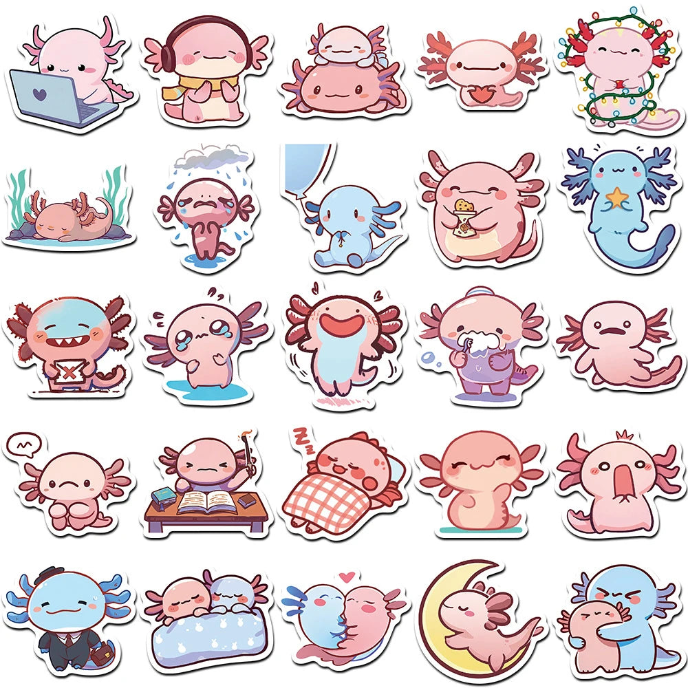 10/30/50pcs Funny Axolotl Cartoon Animal Stickers Cute Decoration Decals DIY Water Bottle Phone Suitcase Kawaii Sticker Kids Toy