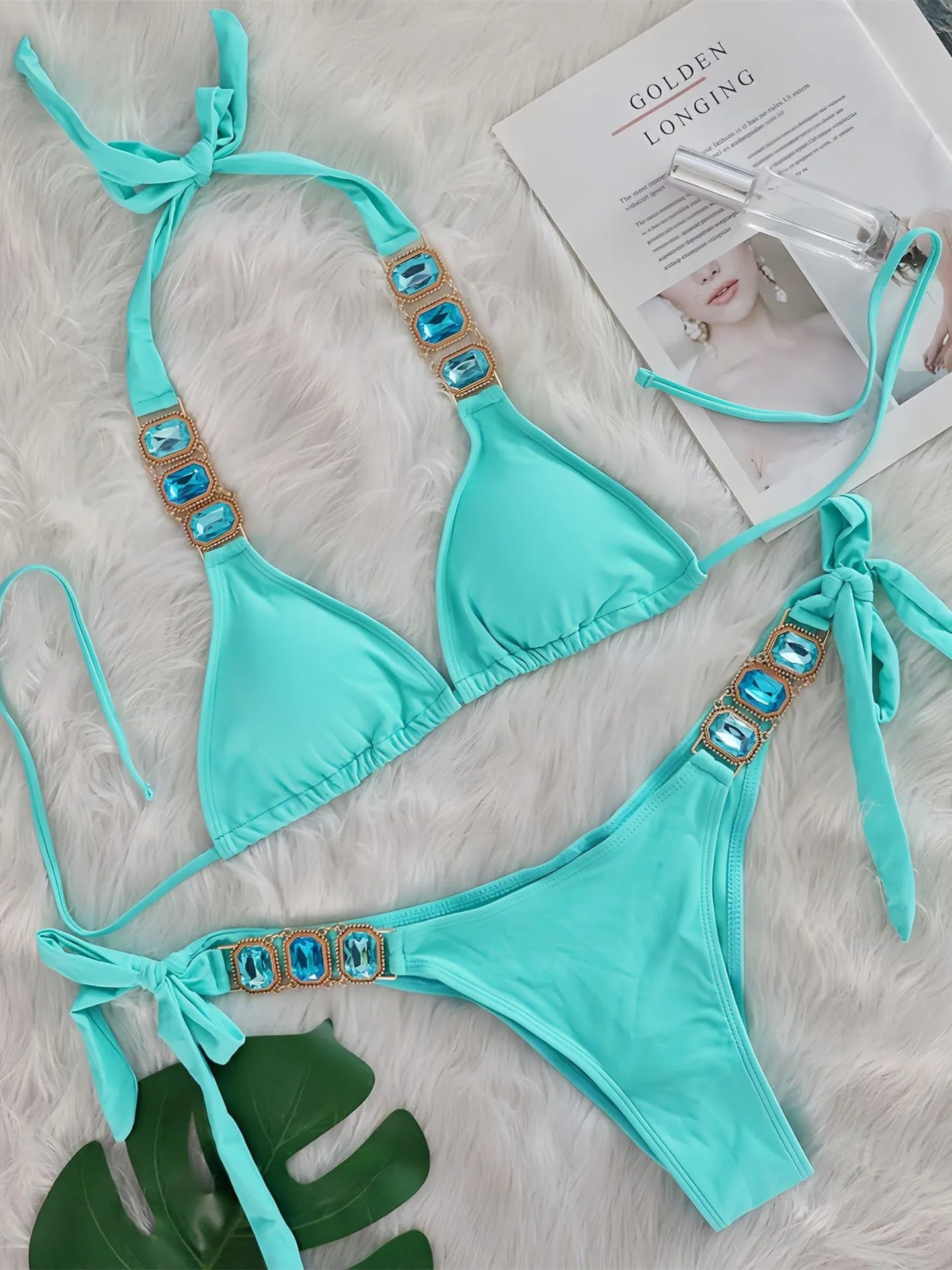 Sexy Rhinestone Bikini Set Women 2025 Luxury Pink Crystal Diamond Push Up Bandage Thong Swimsuit Beach Bathing Suit Swimwear