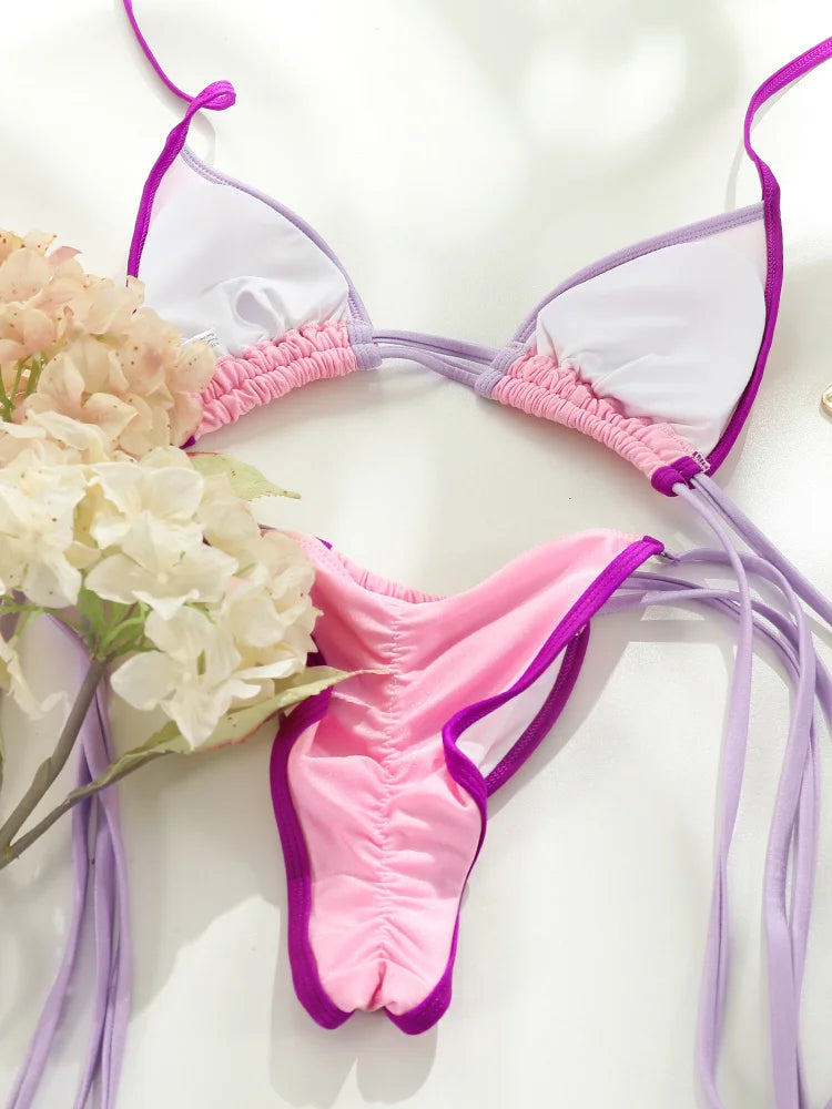 Sexy Patchwork Bikinis 2025 Swimsuit Women's Swimwear Triangle Bathing Suit Bandage Beachwear Thongs Bikini Sets Female Biquinis