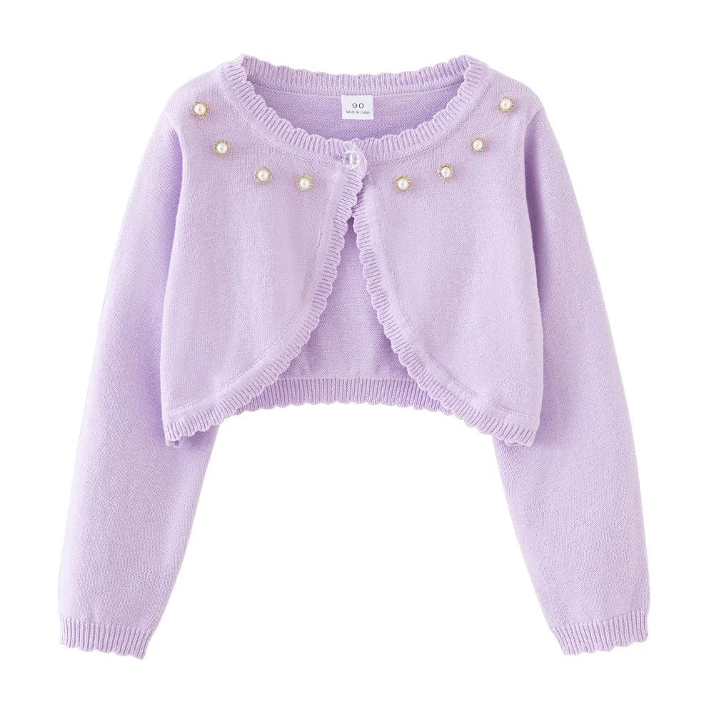 2-14 years old Purple girls Cardigan Thin Spring Children's knit sweater 3 4 6 8 10 12 14 year old children's clothing