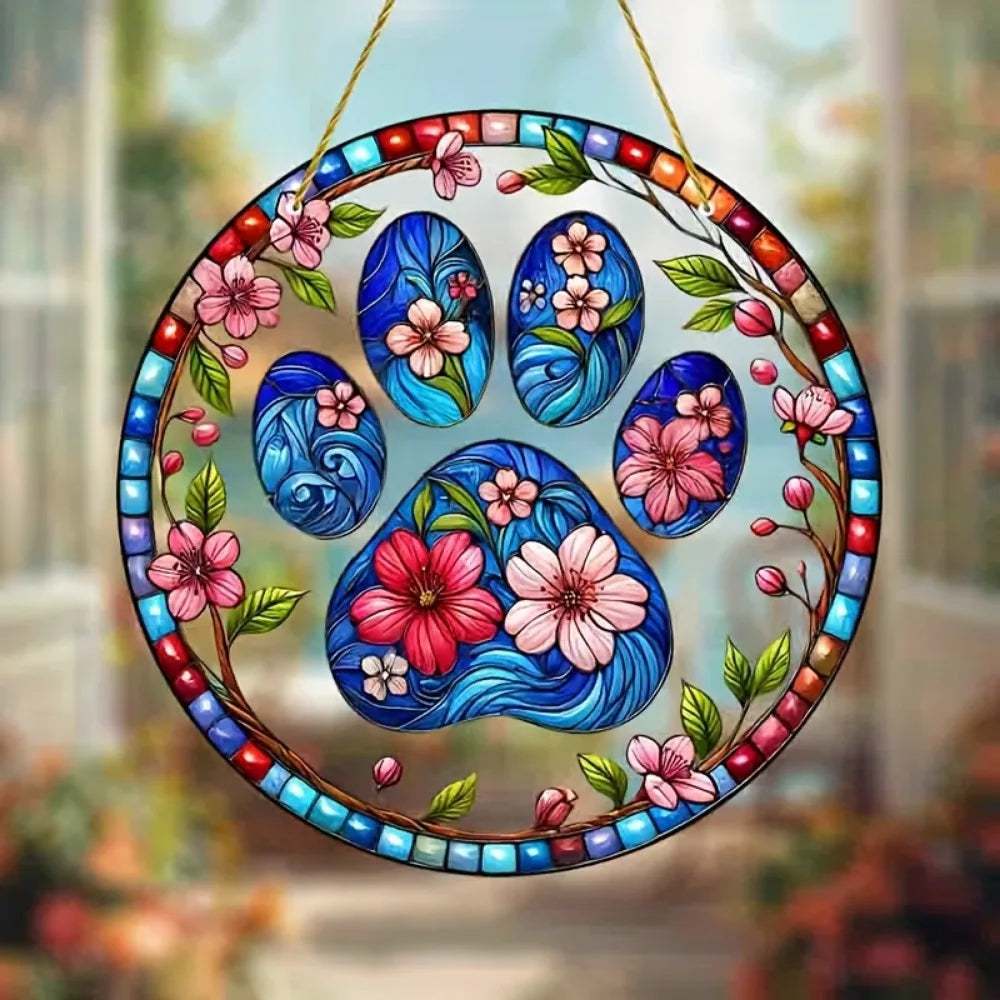 Flower Suncatcher, Stained Window Hanging, Acrylic Sign, Winter Decor, Round Sign, Wreath Sign, Wreath Center, Christmas Gift