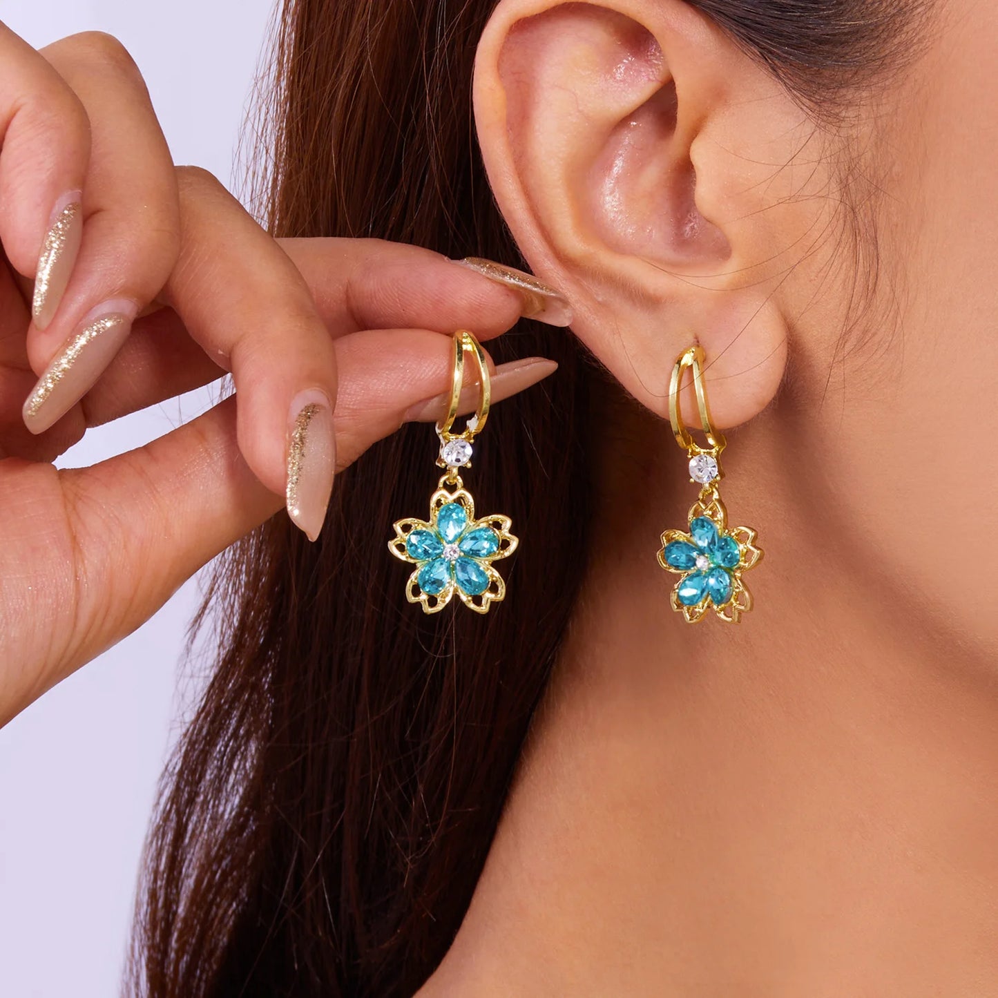 Fashion Sakura Cherry Blossoms Flower Earrings Stud Dangle for Women Girl Wedding Party Christmas Party Jewelry Gift