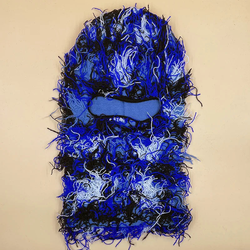 Hip Hop Balaclava Distressed Knitted Caps Full Face Ski Mask Women Outdoor Fleece Fuzzy Ski Balaclava Beanies Men Hat