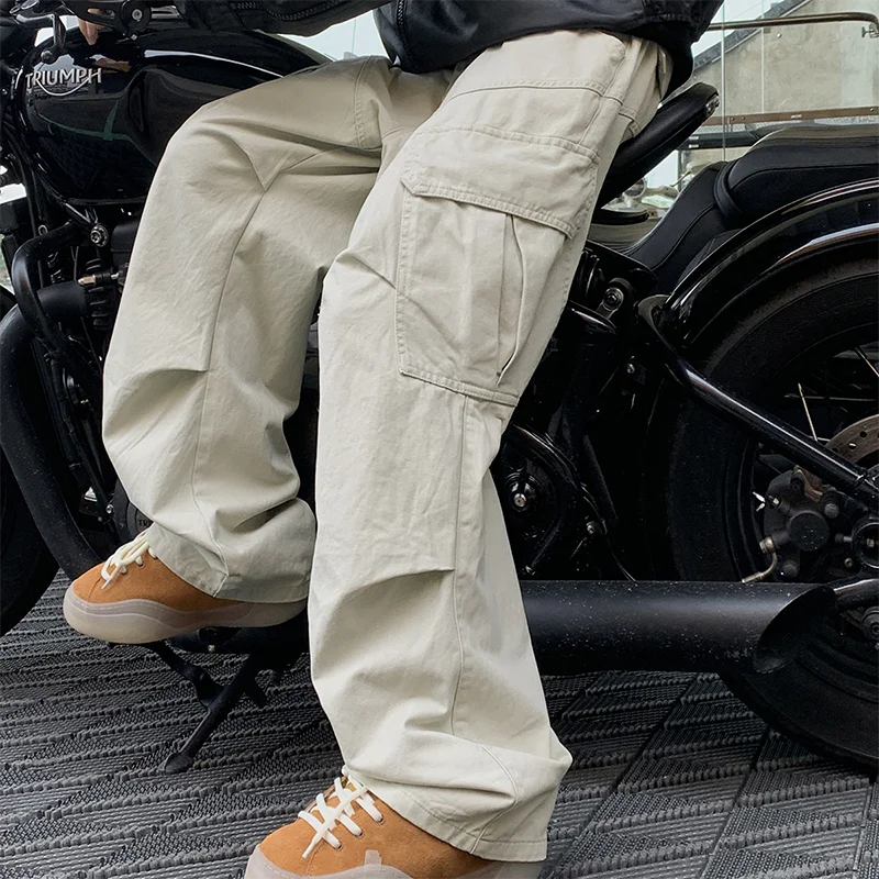Spring Big Pocket Men's Cargo Pants Japanese Y2k Harajuku Loose Straight Wide Leg Trousers Baggy Pants Man Hip Hop Sweatpants