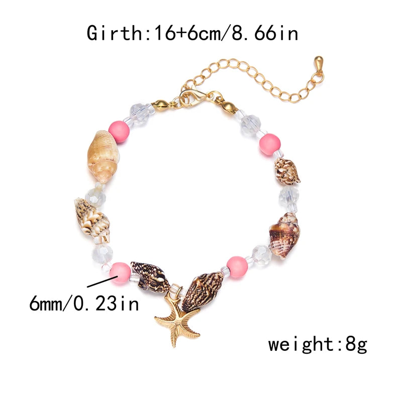 Boho Starfish Conch Bracelet Anklets for Women Cute Adjustable Shell Rice Beads Ankle Bracelets Girls Summer Foot Beach Jewelry