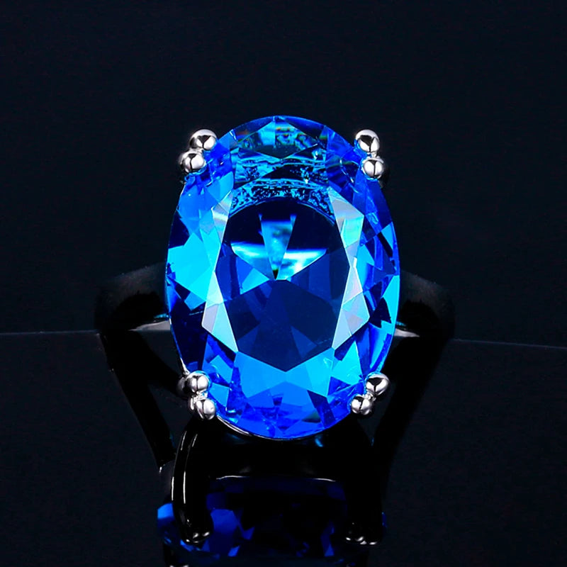 Fashion Big Oval AAAAA Zircon Rainbow Gemstone 13*18MM Multicolor Tourmaline Wedding Ring Bridal Jewelry Engagement Party Gift