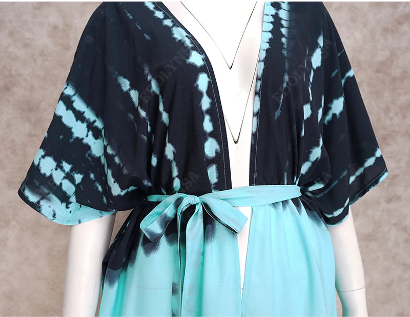2023 Bikini Cover-ups Black Retro Striped Self Belted Women Summer Clothing Kimono Dress Beach Wear Swim Suit Cover Up Q1225