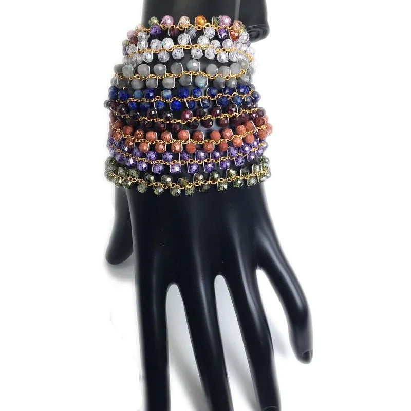 natural multifaceted 3-4mm stone Tourmaline garnet crystal quartz bracelet Women Jewelry Party /Wedding Luxury Gift Set Handwork