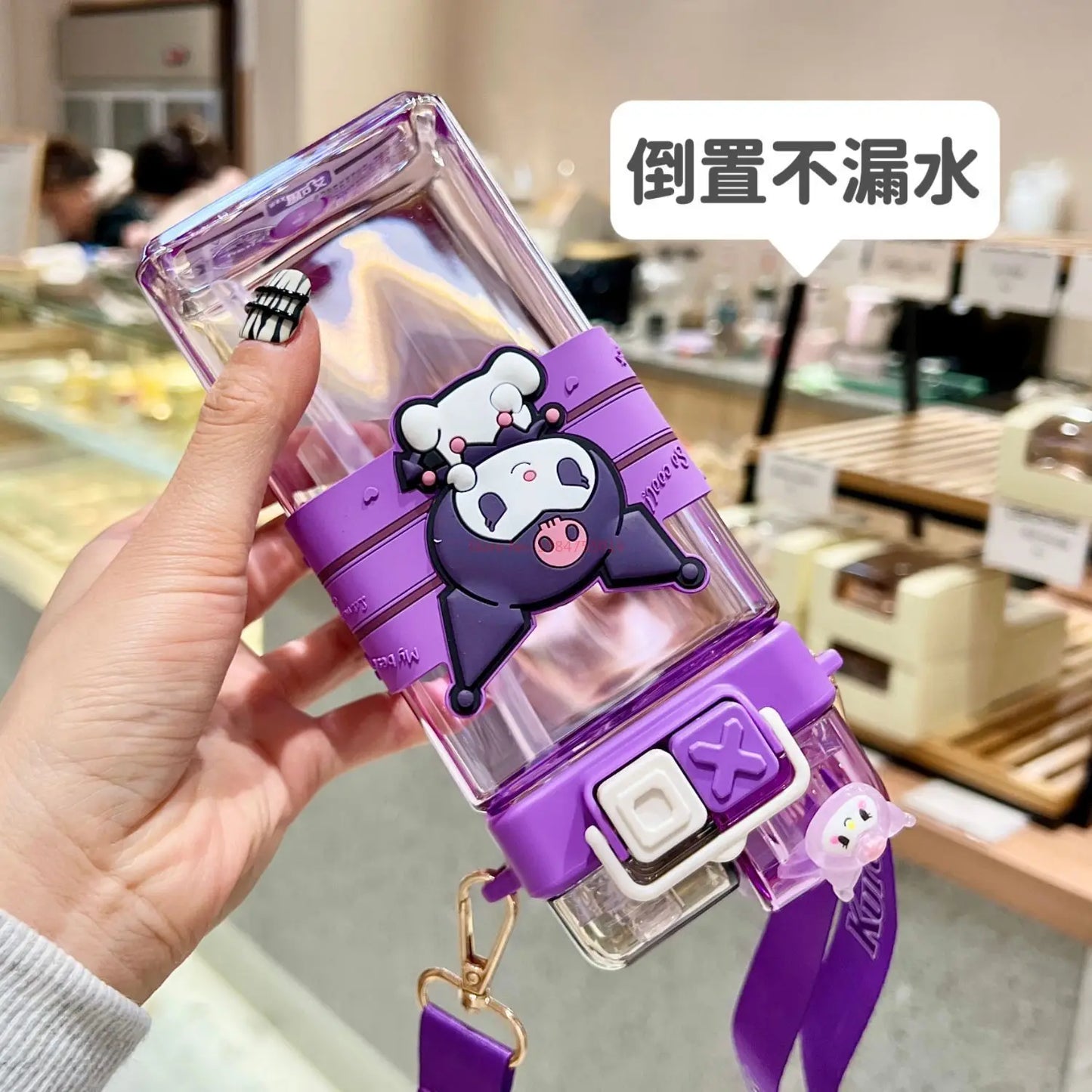 520ml Sanrio Melody Pompompurin Kuromi Cinnamoroll Plastic Bottle Double Drink Cup Students Cartoon Large Capacity Water Bottle