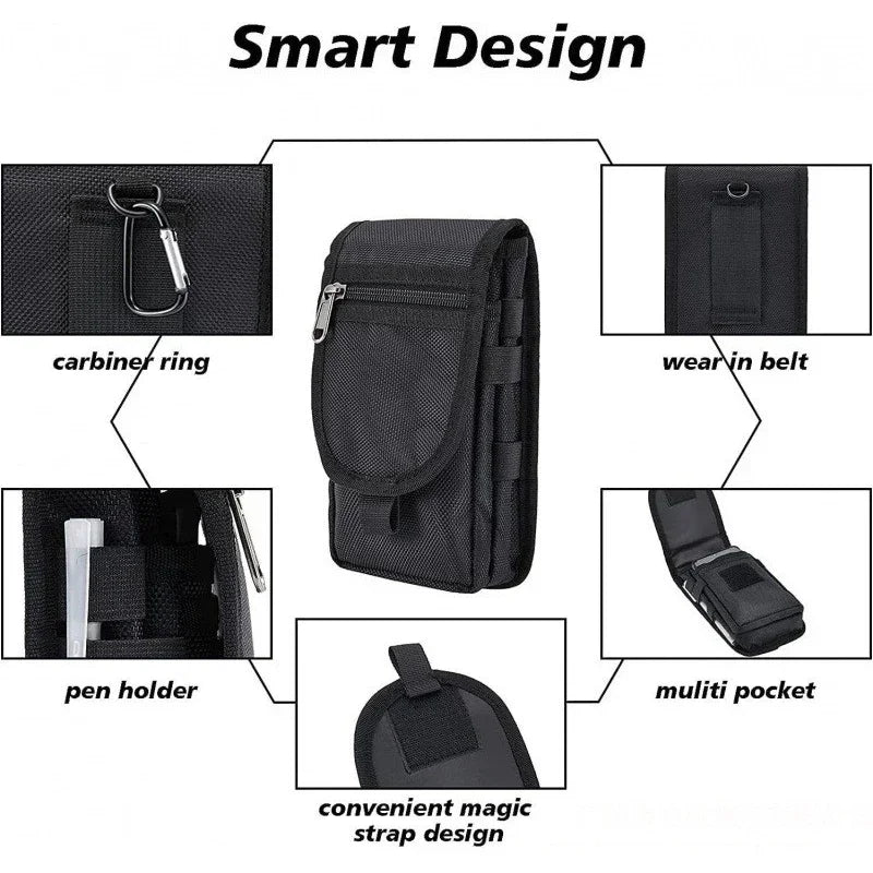 Flip Phone Bag with Three Compartments for Casual Pen Insertion and Waist Hanging Men's Belt Loop Pouch Large Capacity Wallet