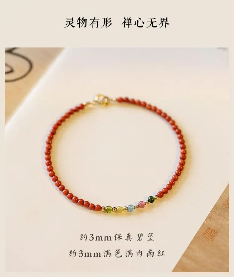 Natural South Red Agate Attract Wealth Red Bracelet Women's Superfine Tourmaline HandString Solicit wealth Money drawing Fortune