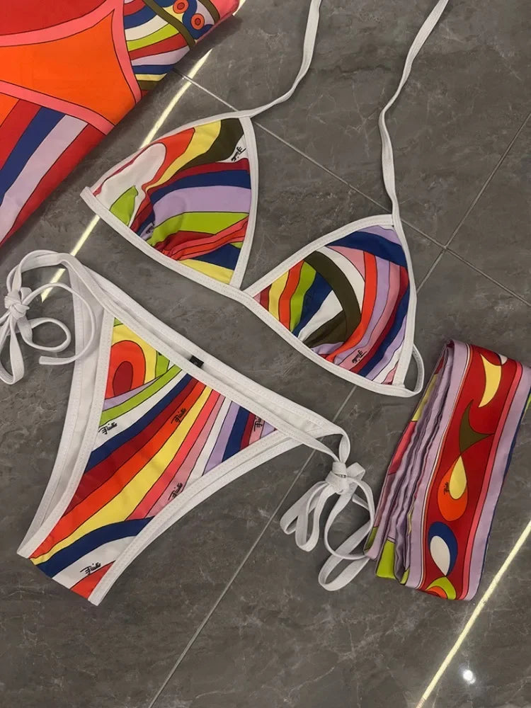 2025 Luxury Design Bikinis Headband Swimwear Women's Cut Out Swimsuits Europe Fashion Brand Lady Beachwear Scarf Bathing Suits