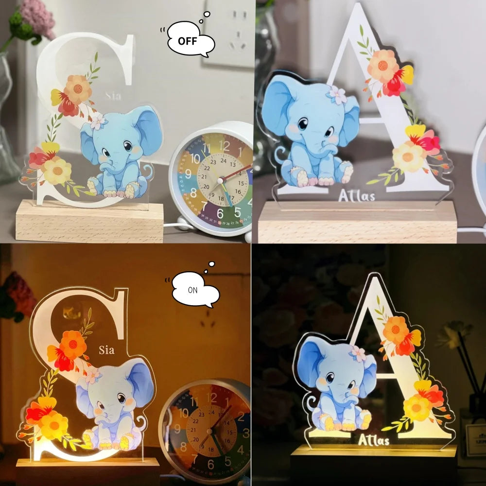 Personalized Kids Animal Lamp Custom Name Night Light Children Baby Bedroom Decoration Nursery Neonate Birthday Christmas Gift