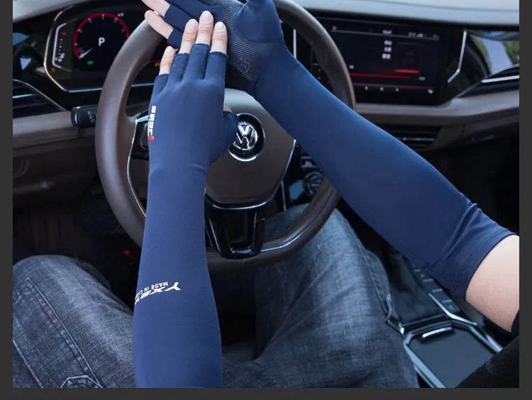 Ice Silk Sleeves Women Summer Sun Protection Men Fishing Cycling Breathable Two-Finger Non-Slip Gloves Arm Warmer Driving Sleeve